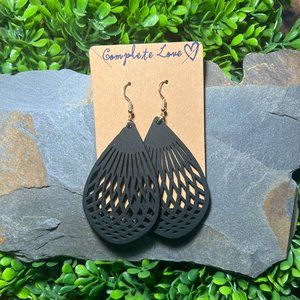 Large Cut Out Teardrop Wood Earrings, Boho Statement Wooden Earrings~NWT